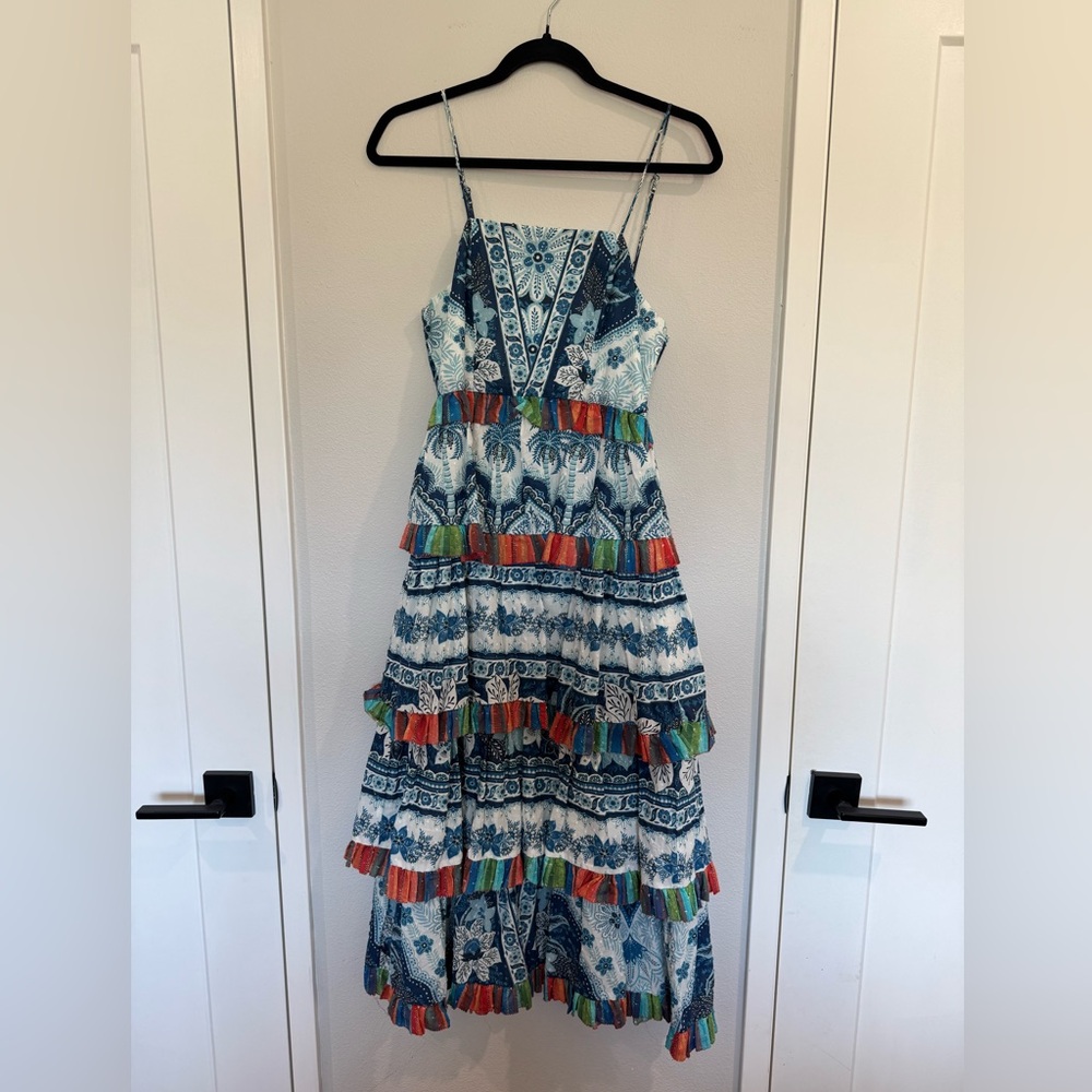 Farm Rio Blue Palms Tiered Midi Dress - Picture 2 of 4